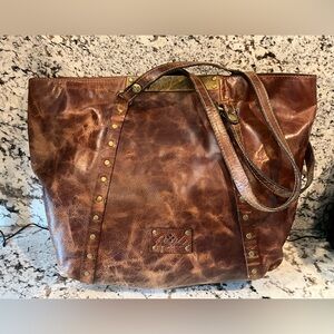 Brown Leather Patricia Nash Tote Bag with Stud Accents